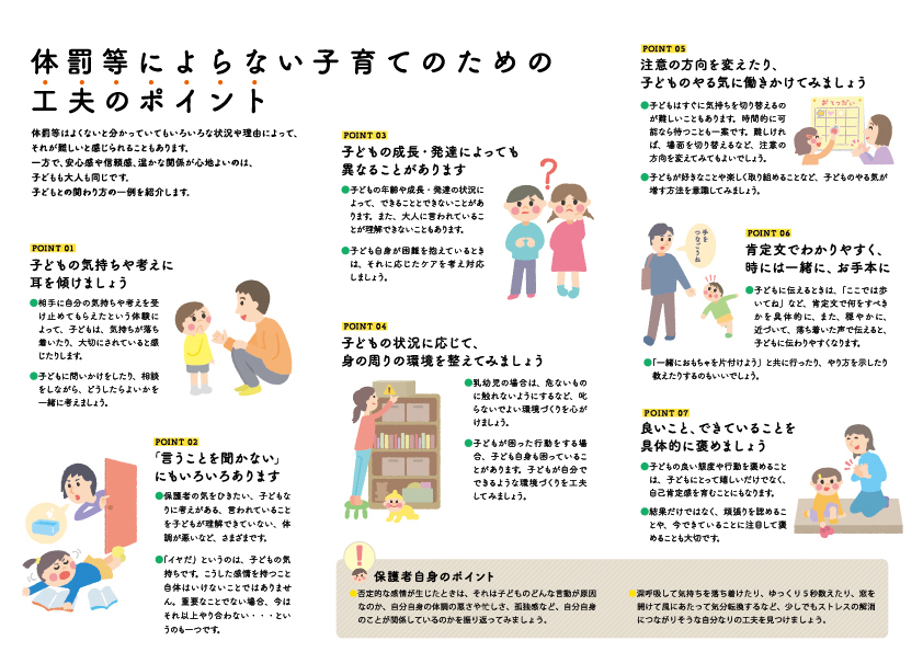 体罰によらない子育てのための工夫のポイントのチラシ