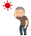 真っ赤に照り付けている太陽の下を汗をかいてる男性のイラスト