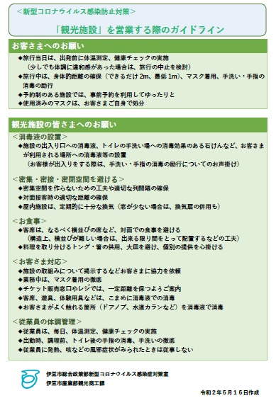 新型コロナウイルス感染防止対策「観光施設」を営業する際のガイドライン