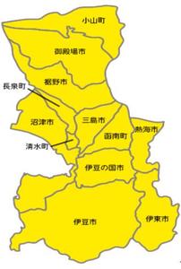 静岡県駿豆地区12市町の地図