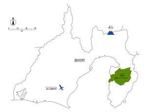 静岡県地形で伊豆市の位置を表している地図