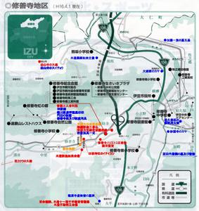 修善寺地区周辺の文化財所在地地図